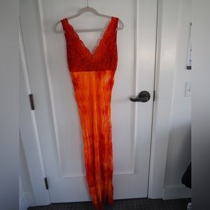 Red and orange custom hand-dyed vintage slip dress purchased from an LA boutique